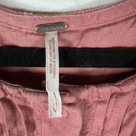 FREE PEOPLE Moonshine Mini Dress Pink Linen Blend Hippie Boho Pockets Women’s M - Picture 5 of 11